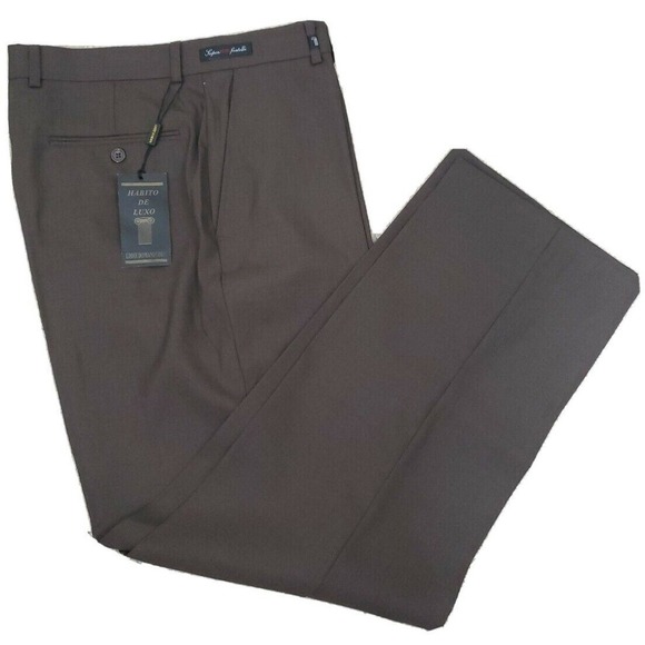 Eddie Domani ~Men's 34/30~ Brown Wool Blend Straight Leg Dress Pants NWT. - Picture 4 of 12